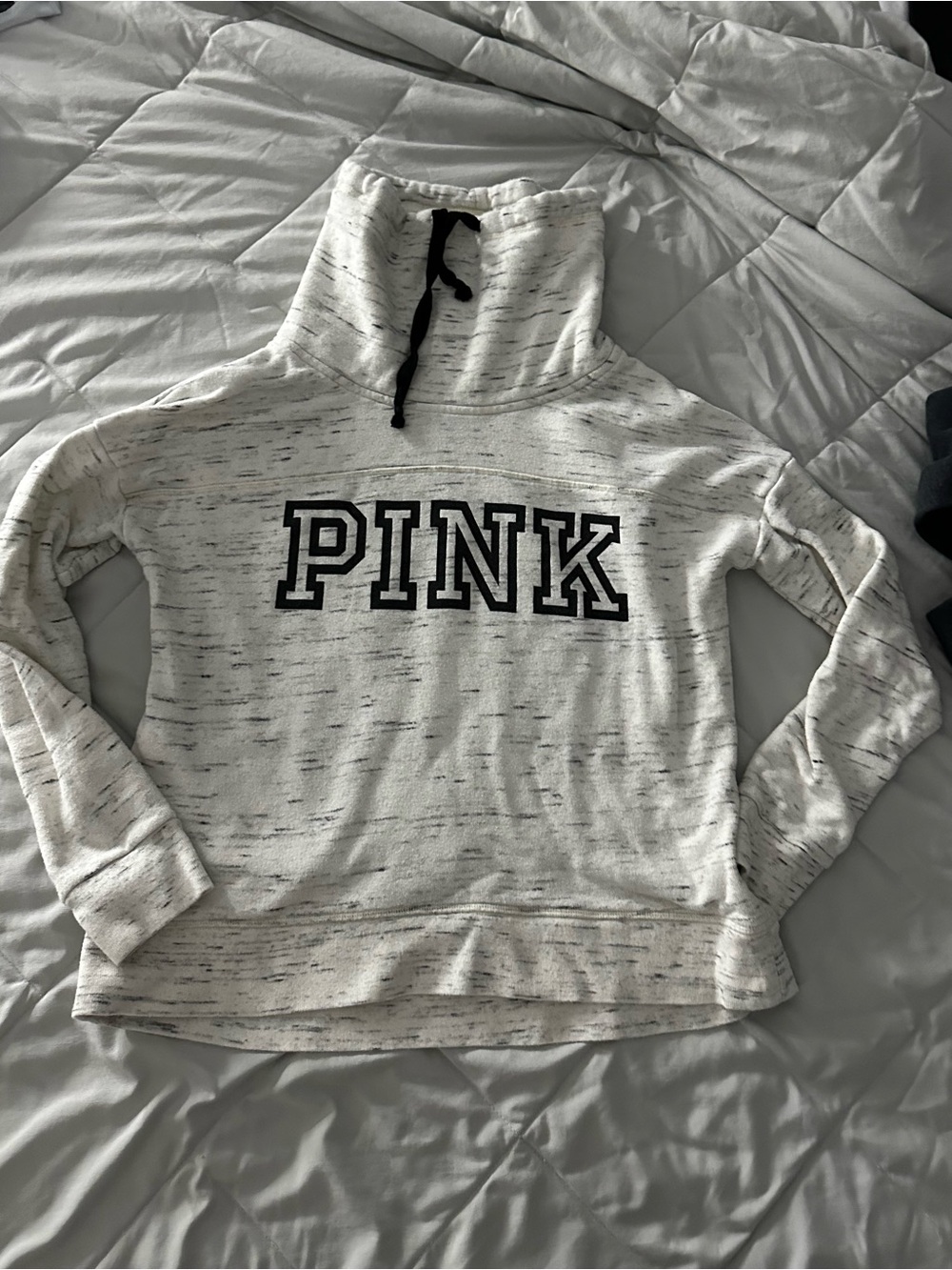 PINK Victoria's Secret Cream Marled Cowl Pullover with Black Logo